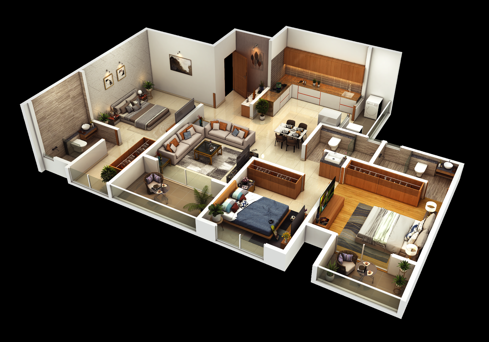 3BHK Butterfly Plan